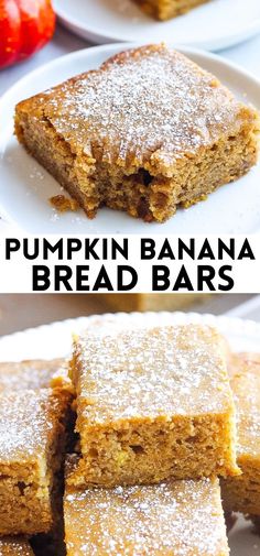 pumpkin banana bread bars stacked on top of each other