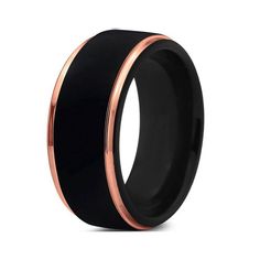 Black Tungsten Rose Gold Plated Beveled Edge Men's Ring-8mm Gold Tungsten Wedding Bands, Rose Gold Tungsten, Tungsten Wedding Band, Tungsten Wedding Rings, Black Tungsten, Wedding Rings Rose Gold, Tungsten Wedding Bands, Tungsten Ring, Gold Wedding Rings