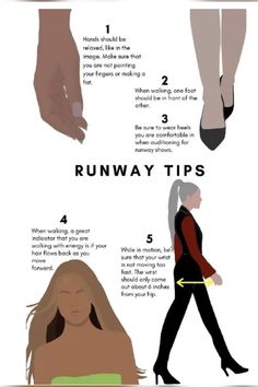 a woman's body and her legs are shown with the words runway tips on it