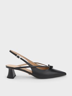 Black Leather Bow Strappy Slingback Pumps - CHARLES & KEITH US Black Slingback Heels, Classy Shoes, Black Pumps Heels, Faux Leather Heels, Low Heel Shoes, Leather Bow, Charles Keith, The Balance, Leather Bows