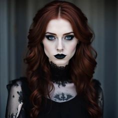 Red Hair Black Lipstick, Vampire Hair Styles Halloween, Red Hair Halloween Makeup, Ginger Vampire, Red Hair Blue Eyes Makeup, Red Haired Witch, Glam Vampire, Fashion Doodles, 2025 Wardrobe