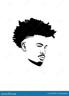 a black and white drawing of a man's face with an afro haircut