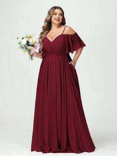 A-Line/Princess Spaghetti Straps Half Sleeves Chiffon Plus Size Brides-Lavetir Plus Size Bridesmaid Dresses Flattering, Plus Size Bridesmaid, Plus Size Brides, Bridesmaid Dresses Plus Size, Moody Wedding, Dusty Pink, Autumn Summer, Half Sleeves, Floor Length