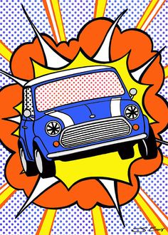 an image of a blue car with pop art