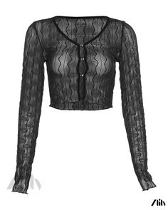 Zlily - Seductive Solid Color Sheer Mesh Cardigan, Long Sleeves with Exposed Midriff Crop Top Chic Sheer Long Sleeve Cardigan, Trendy Sheer Tops For Winter, Trendy Sheer Winter Tops, Mesh Cardigan, Cardigan Outfits, Cardigan Long, Cardigan Tops, Types Of Collars, Workout Clothes