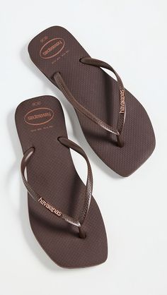 Havaianas Slim Square Logo Pop Up Flip Flops | Shopbop Square Toe Sandals, Bright Patterns, Fashion Hacks Clothes, Dream Shoes, Fall Fashion Outfits, Flip Flop Sandals