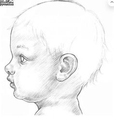 a drawing of a baby's head with the side view of it looking to the left