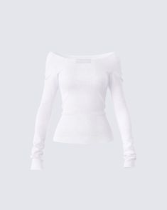 Sleek, chic, and effortless - this top is the perfect closet essential ✨ Constructed from soft stretch textured jersey, and complete with extra long sleeves and a raw edge for a sleek and subtle staple piece that's perfect for all occasions 🤍 White Tops For Women, Leslie White, Long Sleeve Top Outfit, Better Than Everyone, Luxury Tops, Cute White Tops, White Off Shoulder Top, Pink Jersey, Sleek Chic