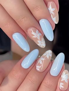 Blue  Collar   Graphic Color Nails Embellished   Nail,Hand & Foot Care Baby Blue Nails, Nagel Tips, Summery Nails, Blue Nail Designs, Nails 2024, 2024 Trends, Spring Fling, Cute Nail Designs