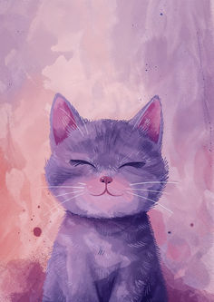 a painting of a cat with its eyes closed