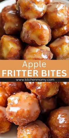 apple fritter bites are piled on top of each other