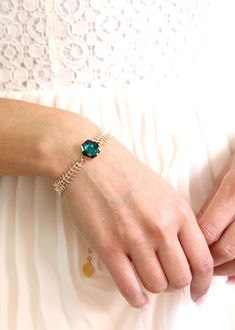 Emerald Green Bracelet Bridal Emerald Crystal Bracelet | Etsy Green Jubilee Bracelet For Wedding, Adjustable Gold Jewelry For Bridesmaid, Dainty Green Bracelets For Wedding, Dainty Green Wedding Bracelets, Green Bracelet Aesthetic, Bracelet Emerald, Blush Earrings, Emerald Crystal, Green Bracelet