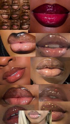 Dark Upper Lip, Glossy Lip Combo, Combo Wallpaper, Lip Combinations, Glossy Lips Makeup, Lip Combos, Makeup Cc, Makeup For Black Skin, Lip Makeup Tutorial