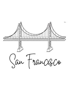 the san francisco bridge in black and white with the word san francisco written below it