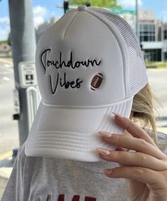 Touchdown Vibes Hat Ask Apparel white OneSize Vacation Swimwear, Embroidered Hat, Belt Purse, Sport Hat, Embroidered Hats, Purse Accessories, Fashion Gallery, Animal Pillows, Sympathy Gifts