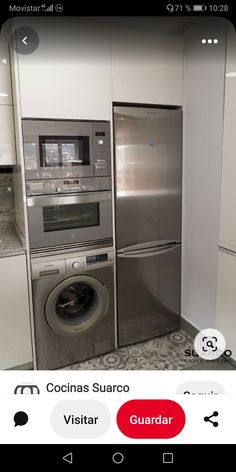 an appliance is displayed on the phone in front of a washer and dryer