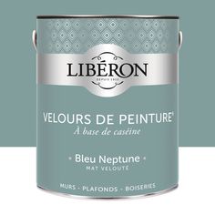 a blue paint with the words liberon in french and english writing on it