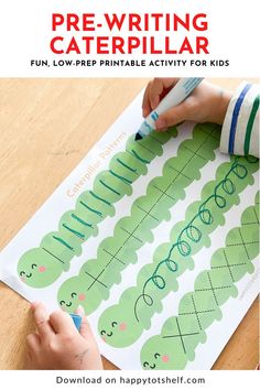 Printable Pre-Writing Caterpillar Activity Caterpillar Activity, Toddler Journal, Preschool Journals, Prewriting Skills, Handwriting Activities, Homeschool Preschool Activities, Learning At Home, Pre Writing Activities, Preschool Writing