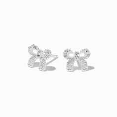 Finish your look with a bow in these stud earrings from our C LUXE by Claire's collection. The sterling silver bows are covered in sparkly cubic zirconias.About C LUXE by Claire'sCrafted with high-quality metals, gems, and materials to elevate your everyday look or showcase the perfect mix of fun with a dash of indulgence, C LUXE by Claire's is made for showing up to stand out.Finish: SilverClosure: HingeMaterial: Sterling silver - C LUXE by Claire's Sterling Silver Cubic Zirconia Bow Stud Earri Claires Earrings, Light Grey Leggings, Cute Stud Earrings, Jewelry Words, Silver Jewelry Earrings, Fashionable Jewelry, 12th Birthday, Silver Bow, Earrings Studs