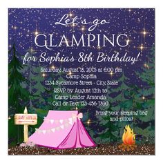 a birthday party with a tent and campfire