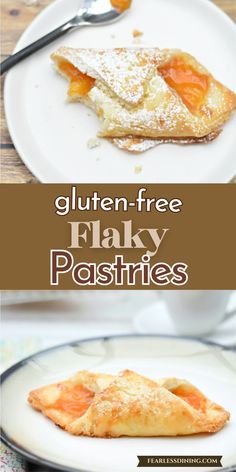 gluten - free flaky pastries on a white plate