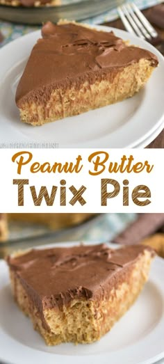 peanut butter twix pie on a white plate