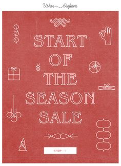 a red poster with the words start of the season sale written in white on it