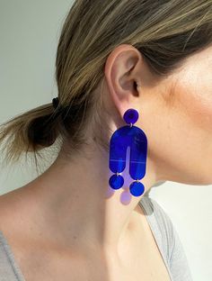 Trip Large Transparent Blue Modern Acrylic Statement Earrings, Dangle & Drop Hypoallergenic Earrings, Handmade Lightweight Earrings - Etsy Black Acrylic Earrings, Earrings Acrylic, Contemporary Earrings, Earring Trends, Earrings Inspiration, Acrylic Jewellery, Beaded Statement Necklace, Lightweight Earrings, Trendy Earrings