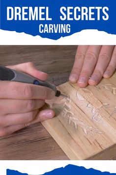 a person using a pair of scissors to cut wood with the words dremel secrets carving