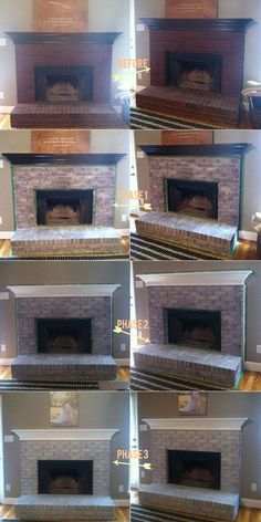 several pictures of fireplaces in different styles and sizes