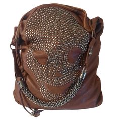 Thomas Wylde Crinkled/Distressed Leather Hobo-Style Shoulder Bag With Antique Silver-Tone Studded Skull Front And Chain Link Strap. There Are Two Zipper Pockets On The Back And A Zipper Top Closure. Monogram Plaque On The Back, Skull Zipper Pulls. Lined In Black & White Skull Print Satin. One Zipper Pocket Inside. The Color Is A Russet Brown. In Good Condition, With No Stains Or Rips. Measurements: H 17" X L 14" X W 3.5" Handle Drop: 6.5" Hobo Style, Leather Hobo Bag, Zipper Top, Zipper Pulls, Distressed Leather, Skull Print, Leather Hobo, Silver Hardware, Hobo Bag