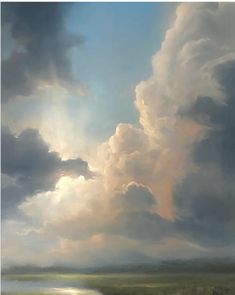 a painting of clouds over a body of water