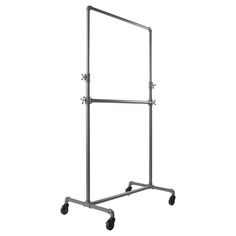 a large metal rack with wheels on the bottom and one arm extended to it's side