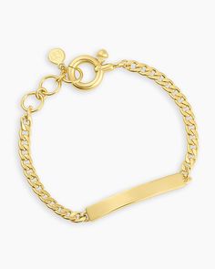 A cool, engravable bracelet with an adjustable curb link chain. Bespoke Wilder Tag Bracelet, 18k Gold, Women's by gorjana Earrings Stacking, 14k Gold Necklace, Engraved Bracelet, Mix Style, Gold Necklaces, Stacking Rings, Spring Rings, Link Chain, Gold Vermeil