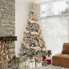 a decorated christmas tree in a living room