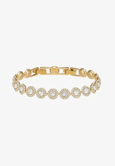 Discover the timeless elegance of the Swarovski ANGELIC Women's Bracelet. This exceptional piece of jewelry, with its gold-plated finish and sparkling Swarovski® crystals, is designed to enhance your style with a touch of glamour. Perfect for special occasions or to add a sparkle of sophistication to your everyday outfit, this bracelet is the ideal accessory for any modern woman.  Features : - Color: Gold, bringing a luxurious and sophisticated look to this bracelet. - Material and Finish: Gold Luxury Bracelet Women, Luxury Crystal Bracelets For Evening, Elegant Evening Bracelets With Sparkling Stones, Gold Diamond Bracelet With Accents For Evening, Luxury Gold Diamond Crystal Bracelet, Elegant Gold Crystal Bracelet With Sparkling Stones, Elegant Gold Crystal Bracelet With Diamond Accents, Dazzling Gold Crystal Bracelet With Cubic Zirconia, Gold Dazzling Crystal Bracelet With Cubic Zirconia