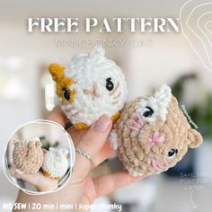 there are three small crocheted animals in the hand