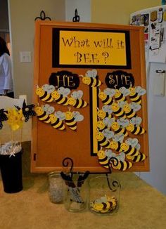 a bulletin board with bees on it