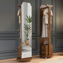 Nordic Rotatable Solid Wood Coat Rack with Storage and Mirror - 45 x 45 x 168 cm Natural Finish Hall Trees & Coat Racks Multiuse Furniture, Kids Armoire, Coat Rack With Storage, Wood Coat Rack, Tree Coat Rack, Hall Trees, House Interior Design Styles, Modern Cupboard Design, Dressing Table Design