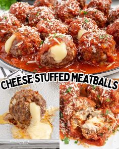 three pictures showing different types of stuffed meatballs