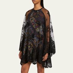 Etro printed dress with floral embroidery Jewel neckline; button/keyhole back Long kimono sleeves Short length Shift silhouette Asymmetric scallop hem Slipover style Nylon/polyamide/cotton/viscose Dry clean Made in Italy Embroidered Evening Dress With Cape Sleeves, Evening Dress With Embroidery And Cape Sleeves, Evening Dress With Embroidered Cape Sleeves, Silk Dress With Sheer Sleeves For Daywear, Evening Silk Dresses With Floral Embroidery, Embroidered Lace Dresses For Fall, Fall Embroidered Lace Dresses, Silk Party Dress With Embroidered Sleeves, Floral Print Embroidered Cocktail Dress