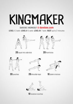 a poster with instructions for how to do the kingmaker workout in 10 minutes or less