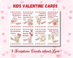 Christian Valentine's Day Cards for Classroom Exchange, 8 Bible verses about Love for Kids, Students, Classmates, Teachers & Friends by ShalomArtsandPrints on Etsy Valentine Preschool, Religious Valentines, Preschool Valentine, Valentine Notes, Love Your Neighbor, Loving Others, Verses About Love