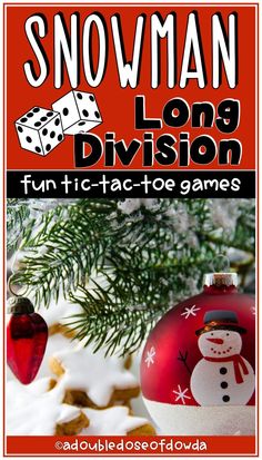 snowman long division fun tict - tact - toe games for the classroom