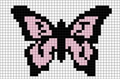 a black and pink cross stitched pattern with the shape of a butterfly on it's wings