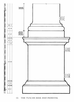 an architectural drawing of the tuscann base and pedestal, with measurements for each column