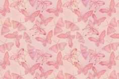 a pink background with lots of butterflies on it