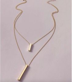 Double Layered Gold Bar Pendant Chain Necklace - Fason De Viv Cheap Double Chain Pendant Jewelry, Affordable Formal Double Chain Necklace, Luxury Minimalist Jewelry With Double Chain, Cheap Chic Double Chain Necklace, Luxury Minimalist Double Chain Necklace, Luxury Minimalist Double Chain Jewelry, Gold Bar Pendant, Gold Necklace Layered, Bar Pendant