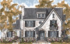 this is an artist's rendering of the front elevation of these european house plans