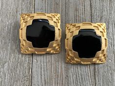 "Gorgeous Vintage Matte Gold And Black Square Modern Statement Earrings Circa 1980's Excellent condition Signed Craft Very nice quality and weight Matte gold finish with black enamel Modern classic look Square shaped Runway look Clip on 1.4\" wide and high" Round Tip Nails, Gold Statement Jewelry, Modern Square, Black Square, Clip Earrings, Matte Gold, Black Enamel, Statement Jewelry, Nail Tips